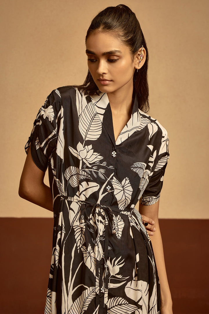 Black Printed A-line Dress