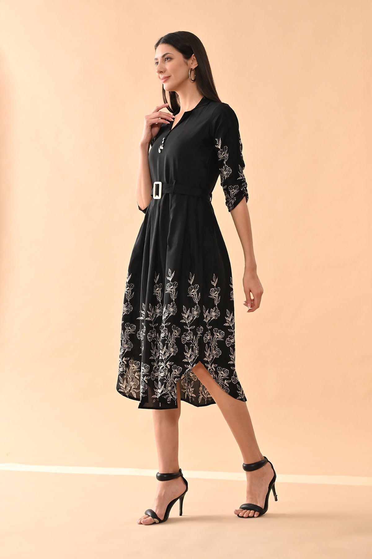 Black Printed A-line Dress