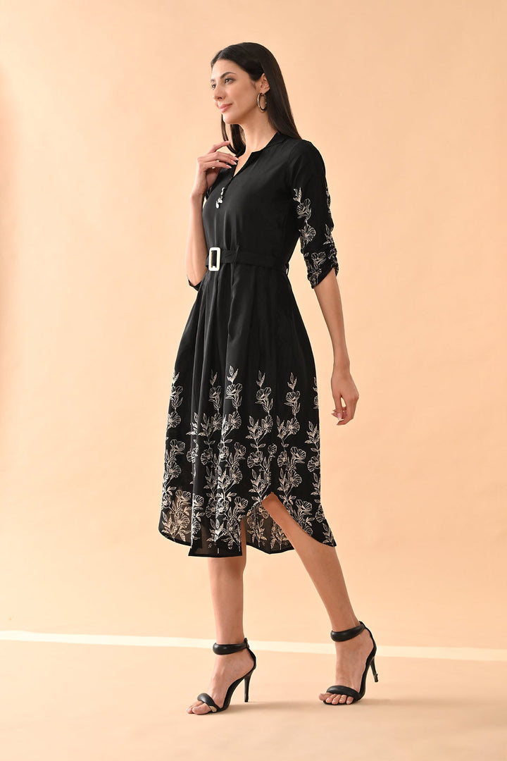 Black Printed A-line Dress