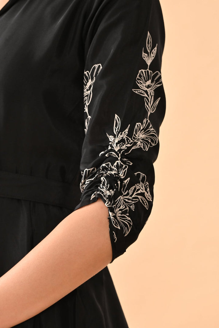 Black Printed A-line Dress