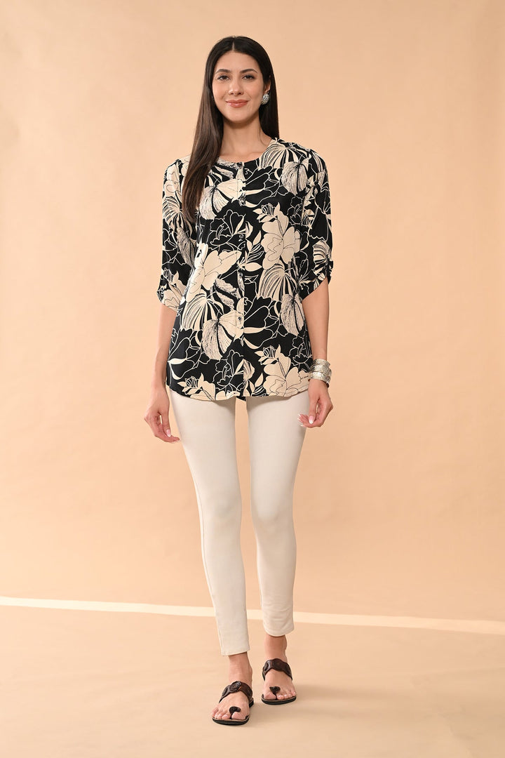 Black Printed Straight Top