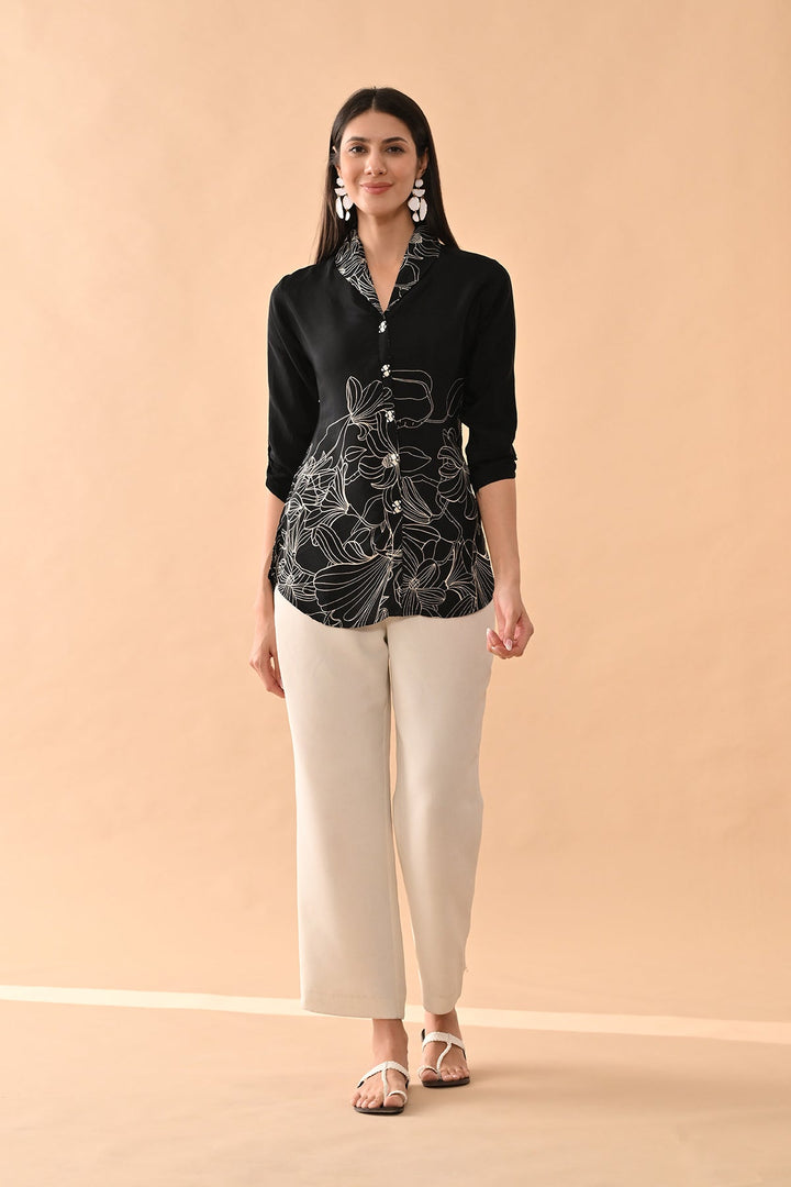 Black Printed Straight Top