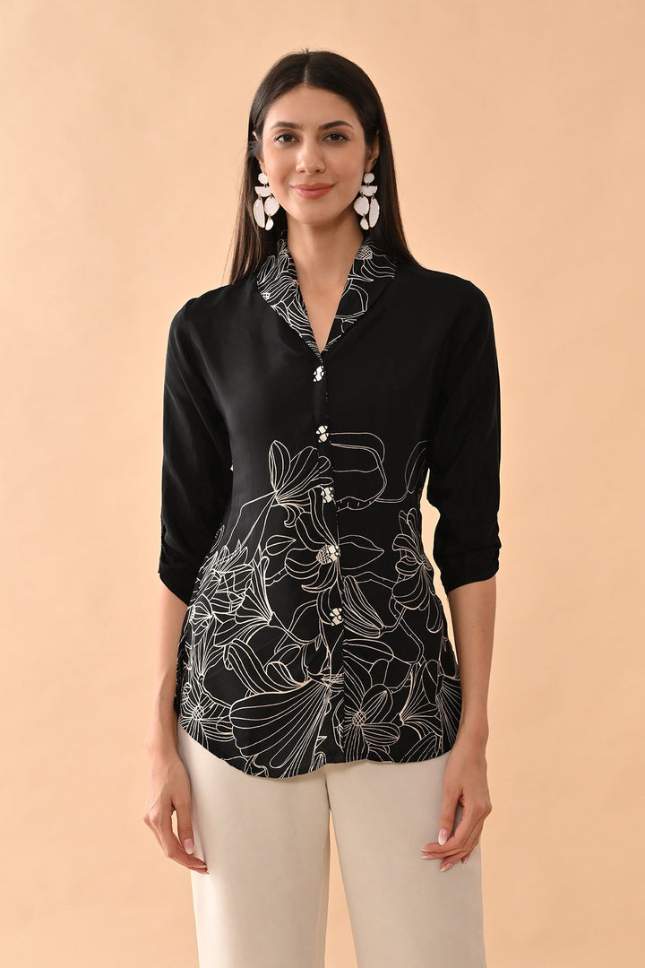 Black Printed Straight Top