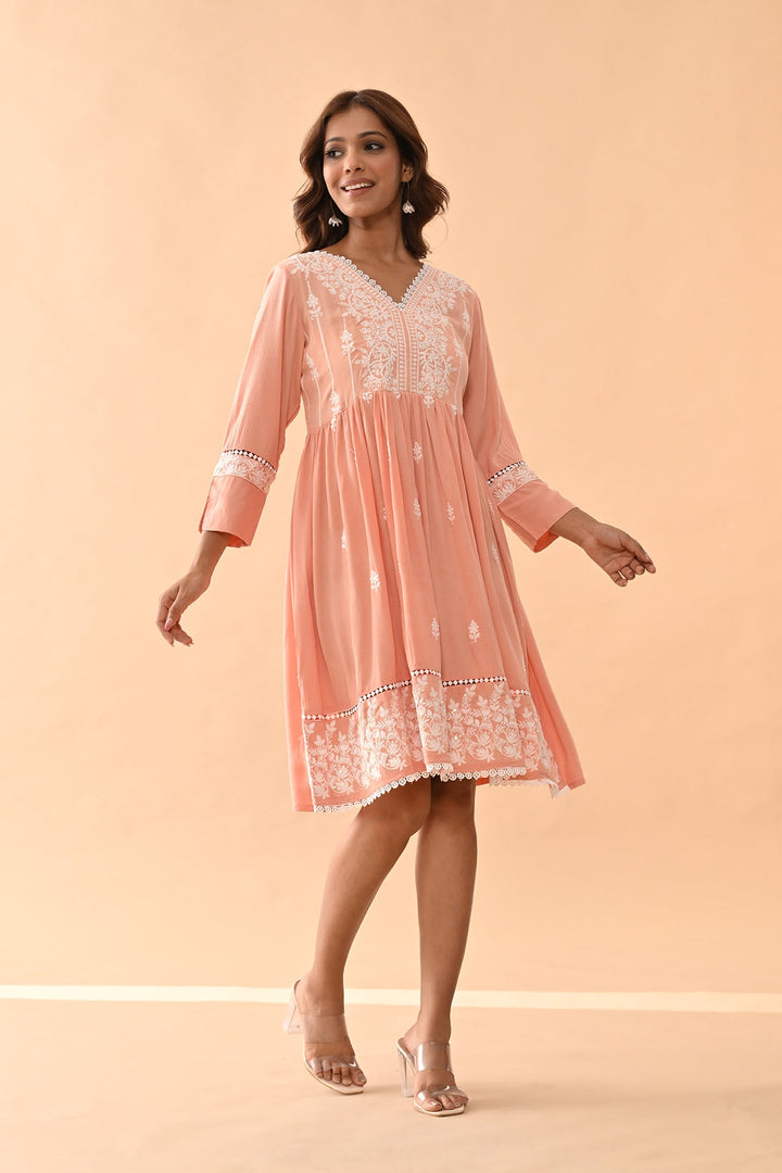 Peach Embroidered Flared Tunic