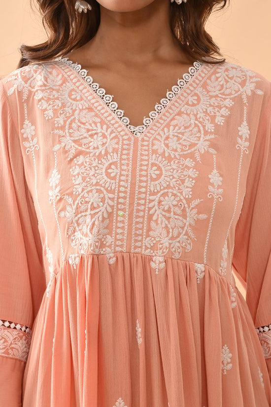 Peach Embroidered Flared Tunic