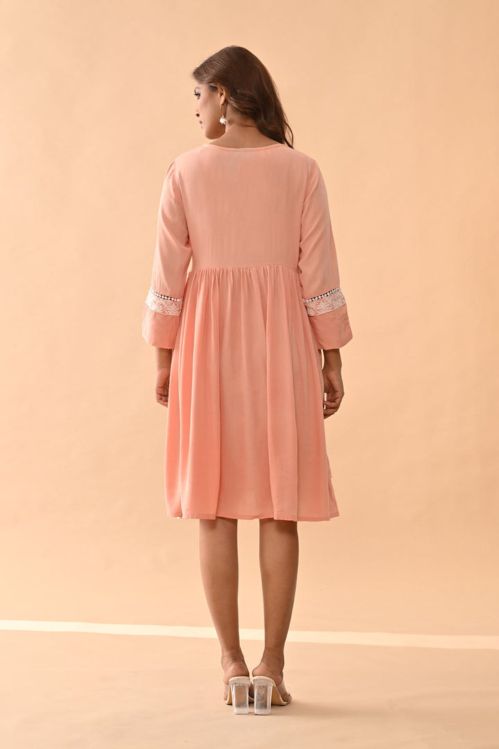 Peach Embroidered Flared Tunic