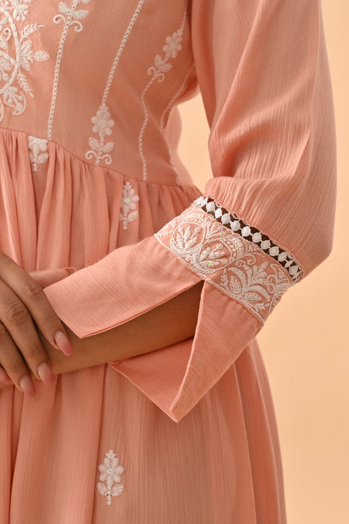 Peach Embroidered Flared Tunic