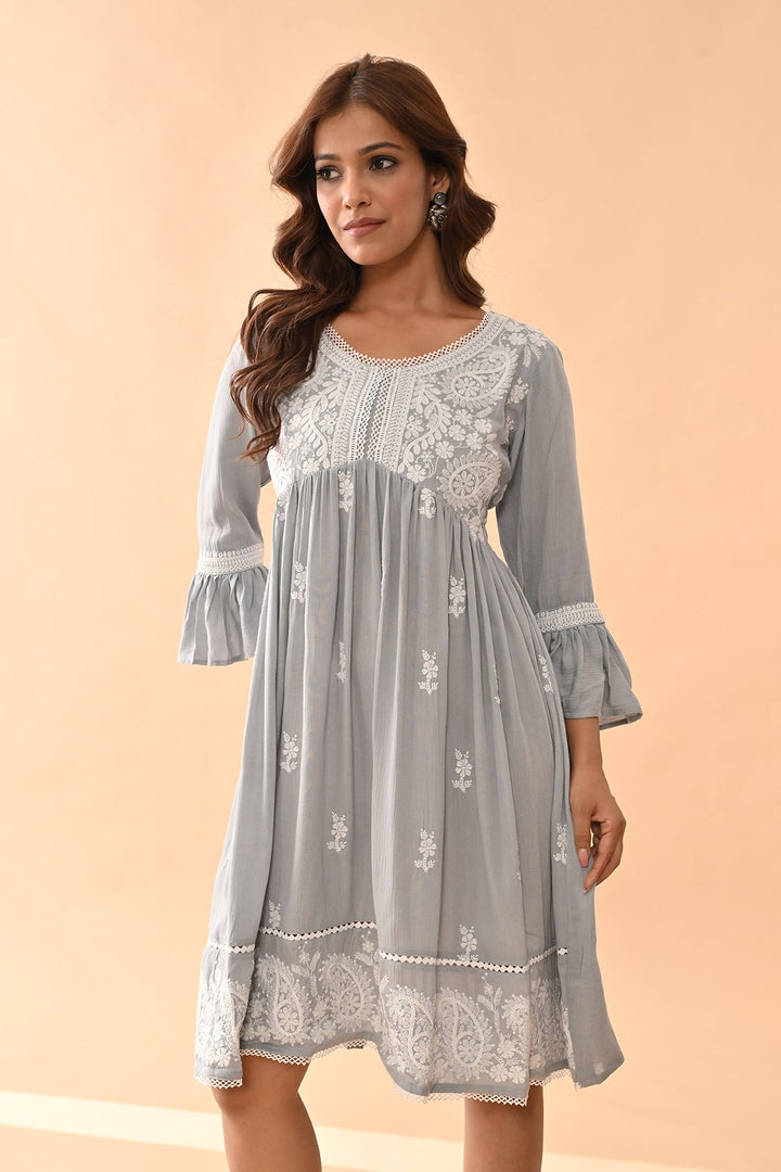 Grey Embroidered Flared Tunic
