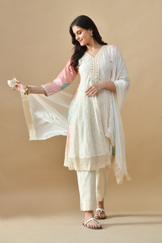 Cream Embroidered Kurta Set