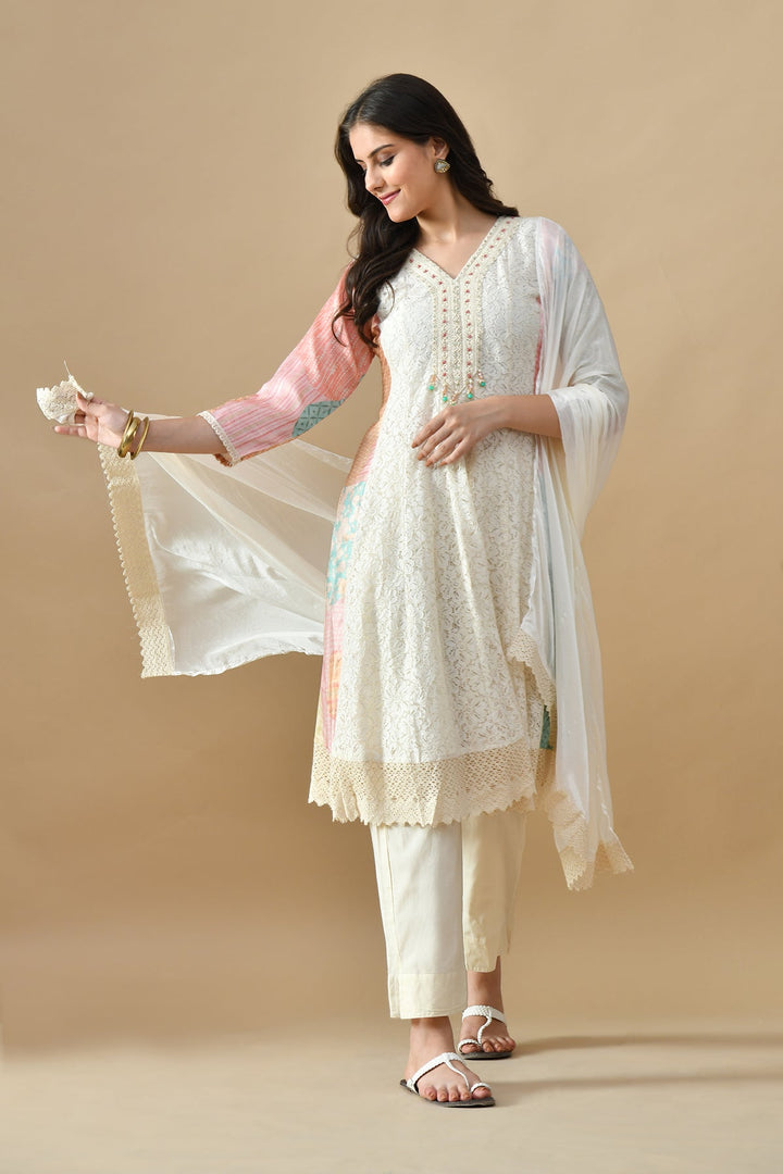 Cream Embroidered Kurta Set