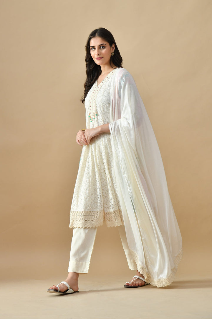 Cream Embroidered Kurta Set