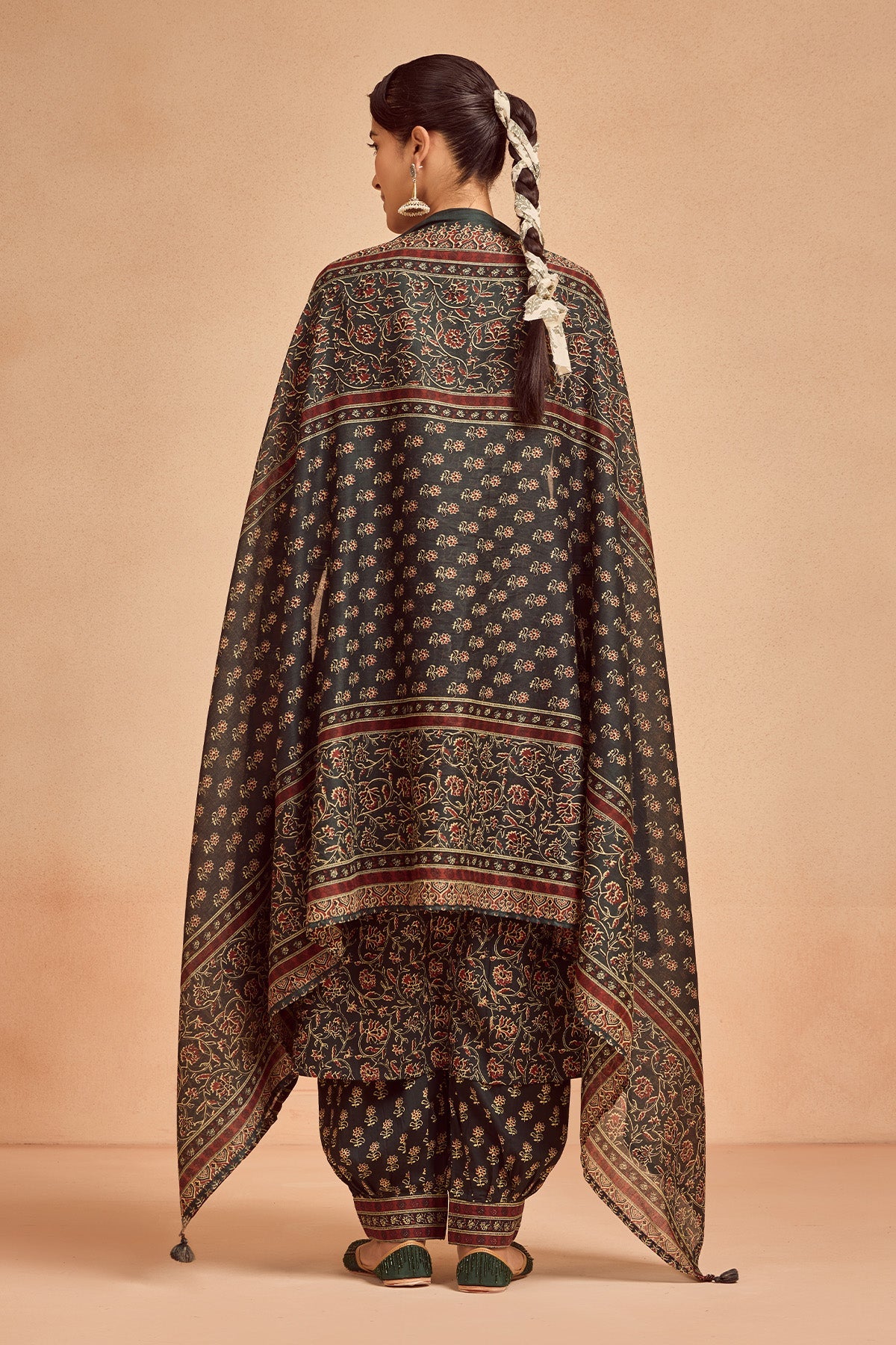 Green Printed Kurta 3 Pcs Set
