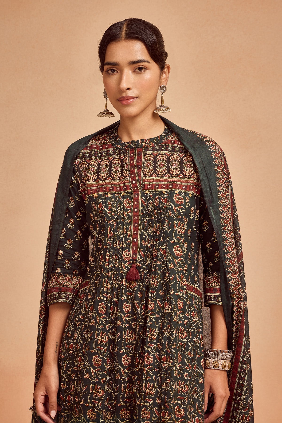 Green Printed Kurta 3 Pcs Set