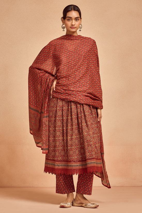 Rust Printed Kurta Set