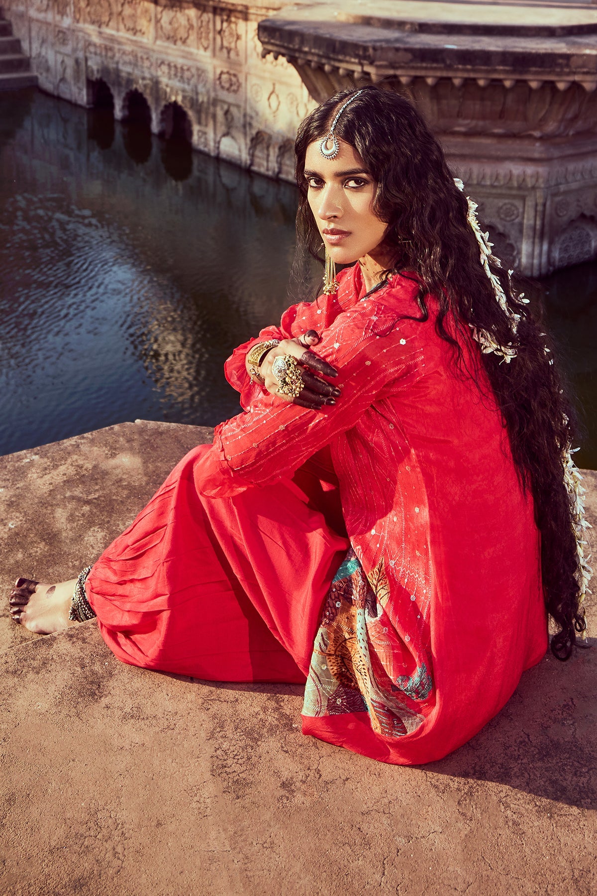 Pink Embroidered A-line Kurta