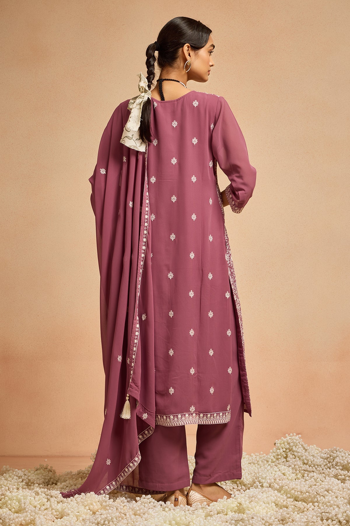 Pink Embroidered Kurta 3 Pcs Set