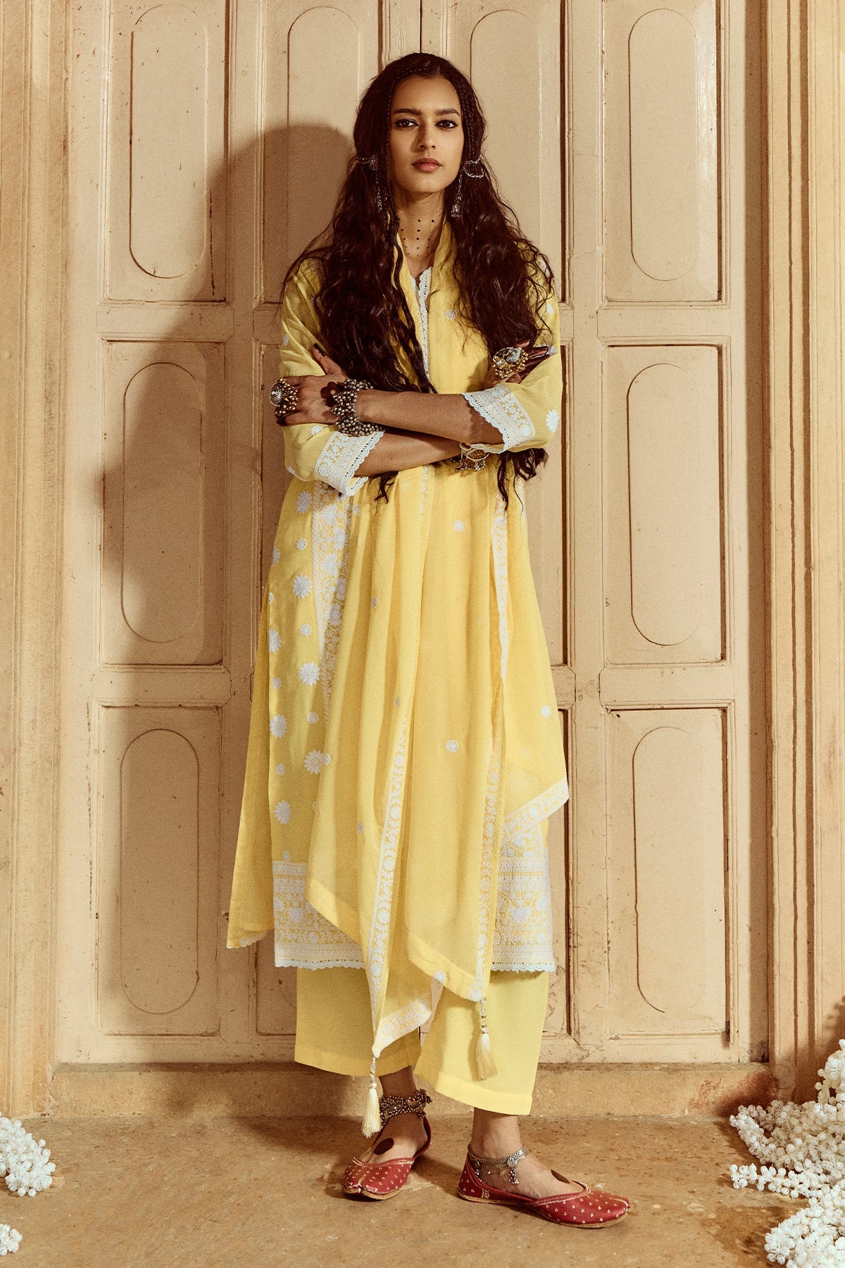 Yellow Embroidered Kurta 3 Pcs Set