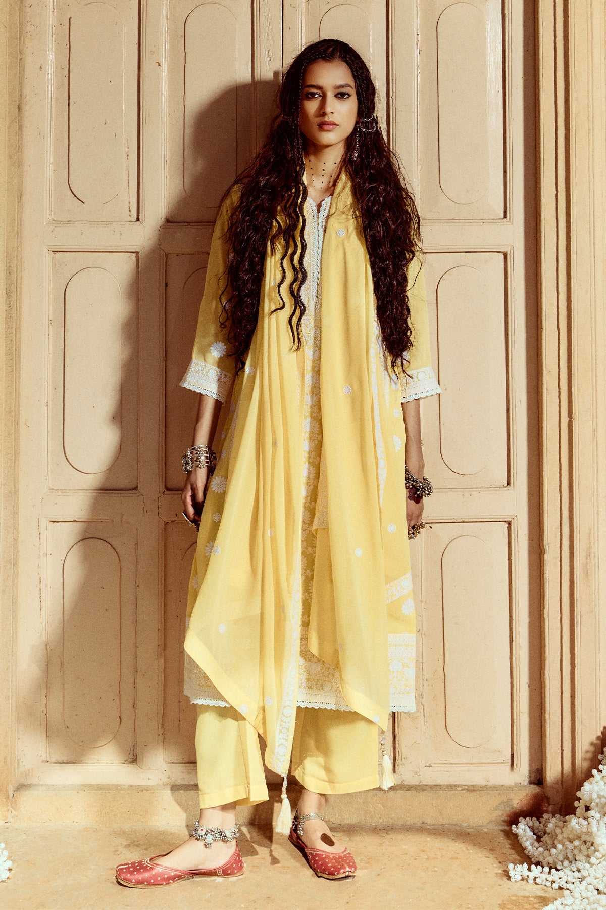 Yellow Embroidered Kurta 3 Pcs Set