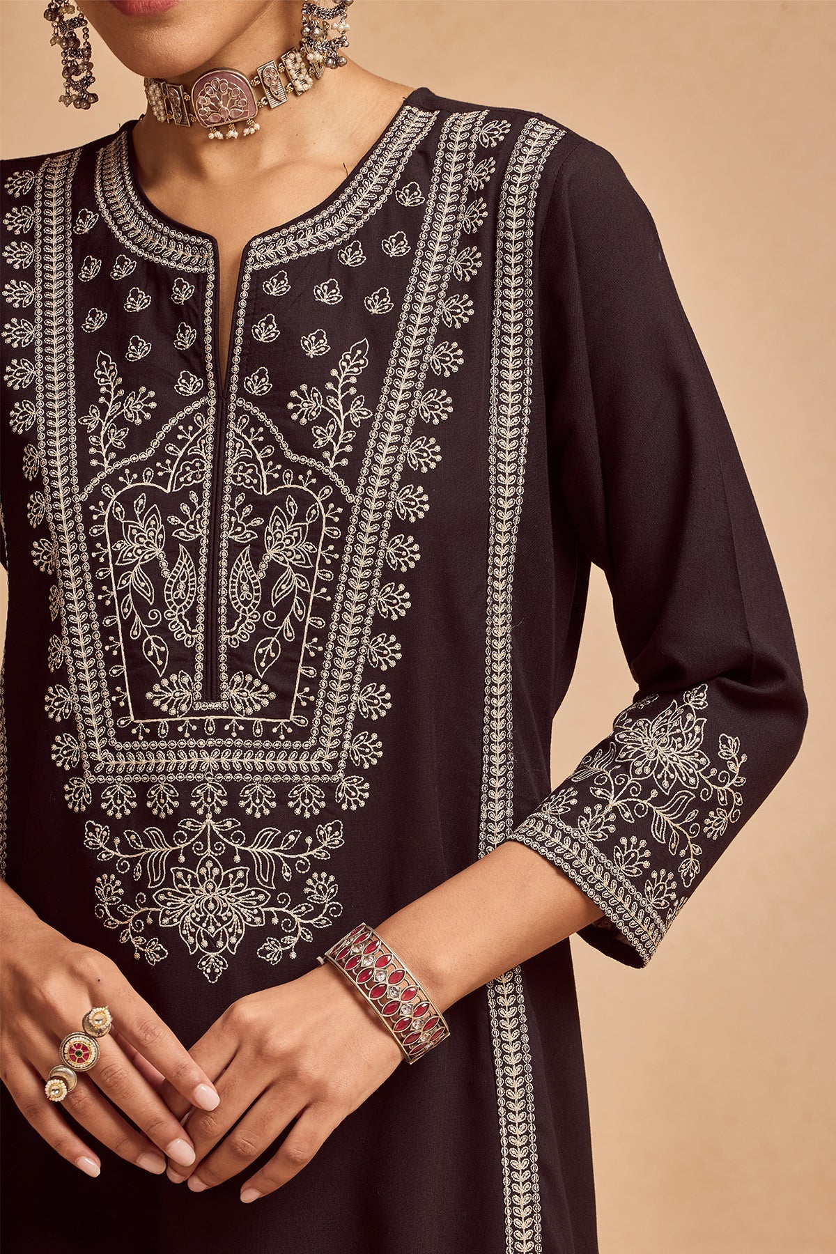 Black Embroidered Kurta 2 Pcs Set