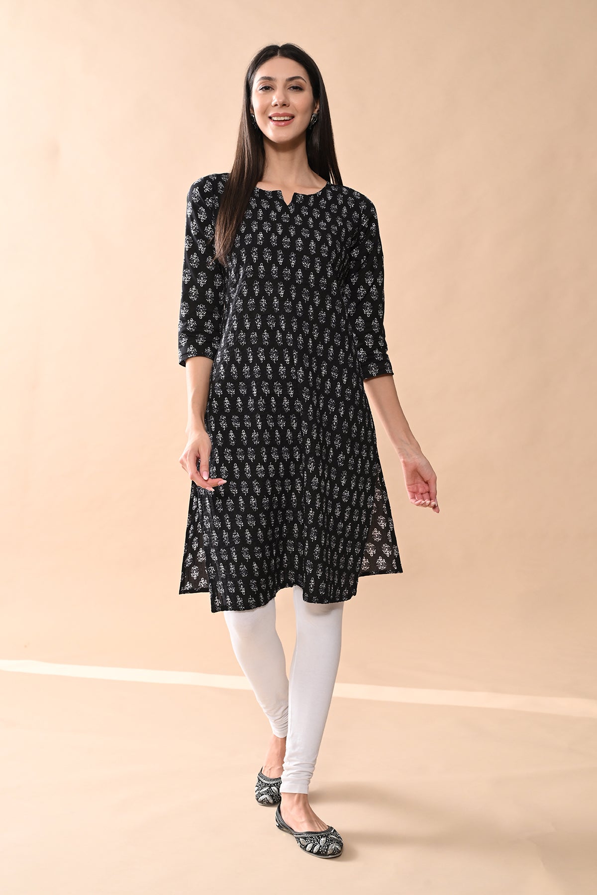 Black Printed Straight Kurta