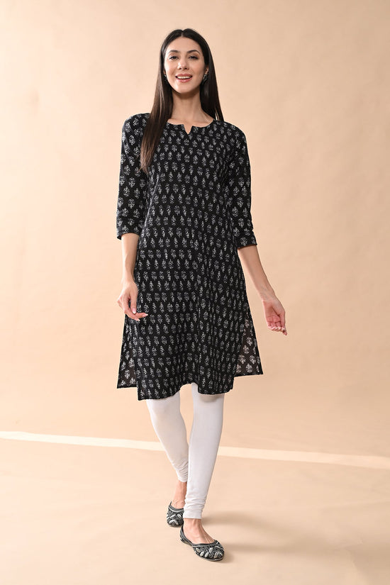 Black Printed Straight Kurta