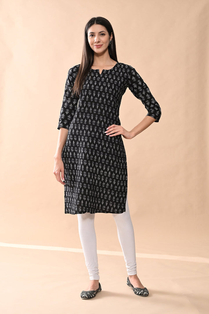 Black Printed Straight Kurta