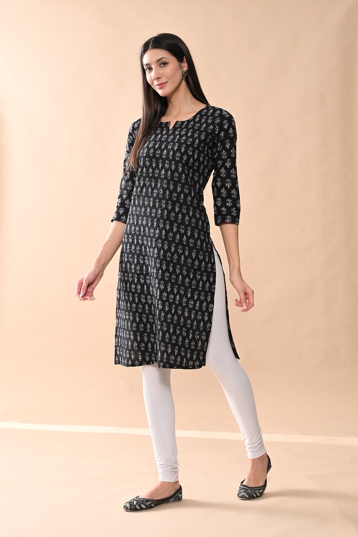 Black Printed Straight Kurta