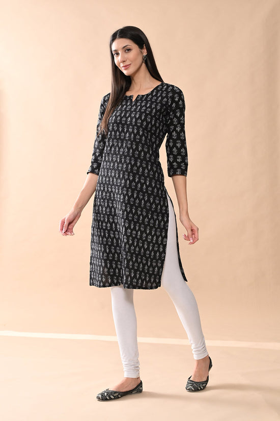 Black Printed Straight Kurta