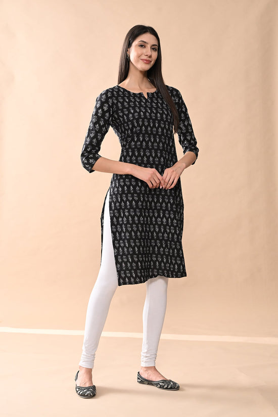Black Printed Straight Kurta