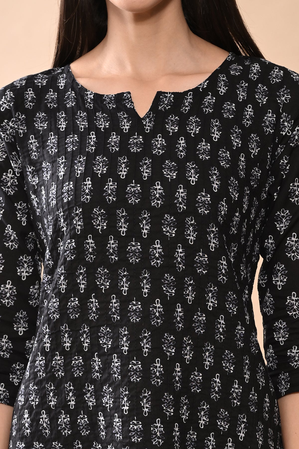 Black Printed Straight Kurta