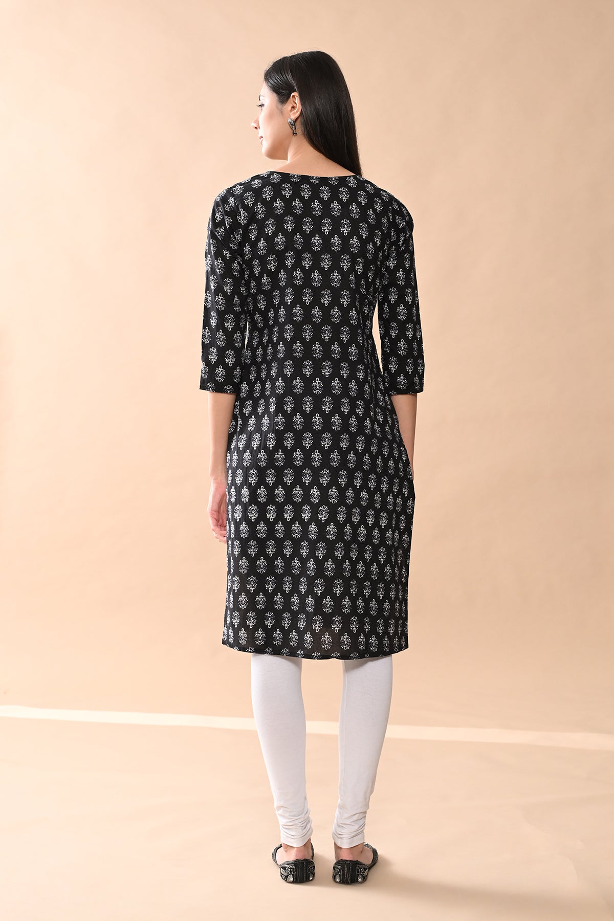 Black Printed Straight Kurta