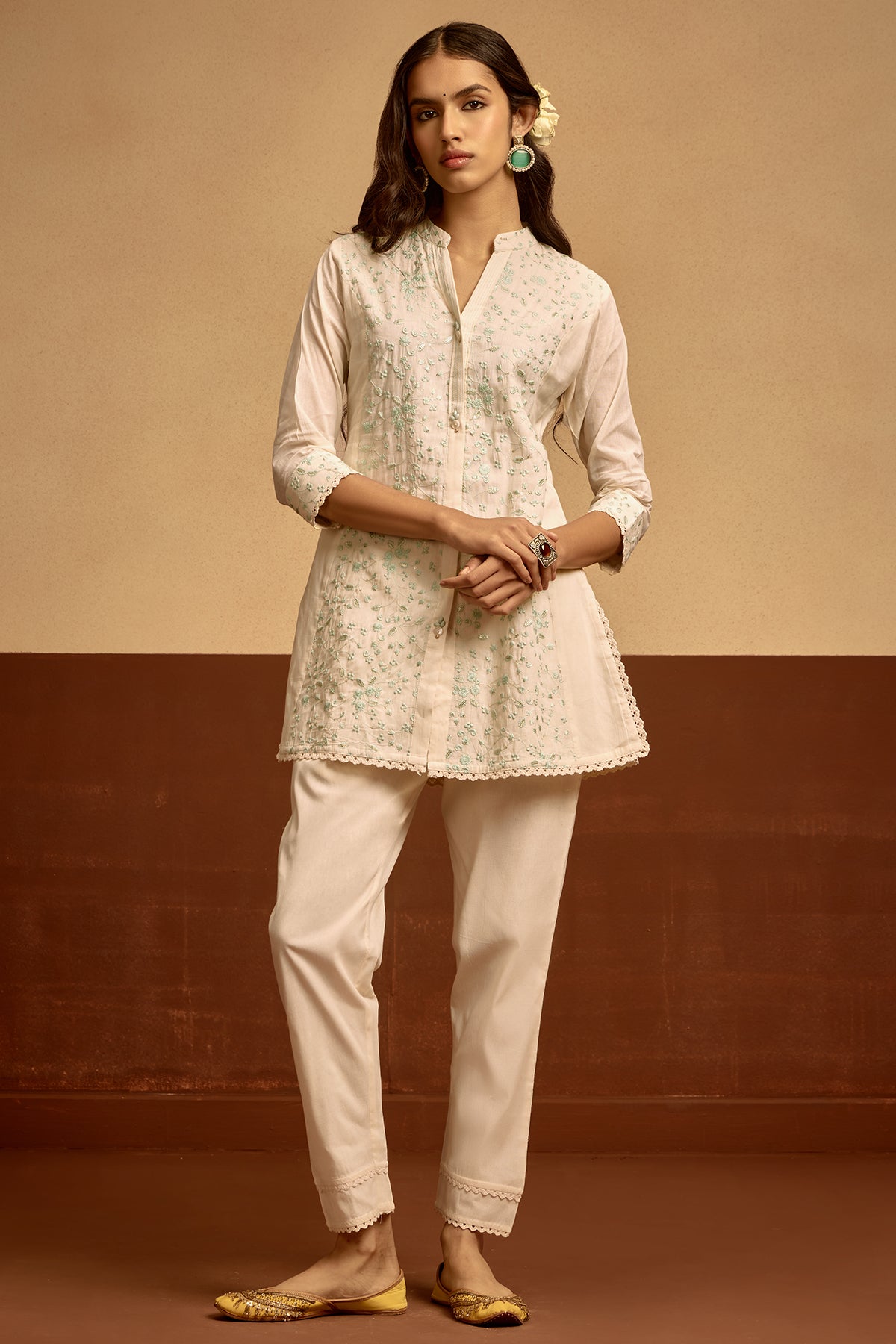 Cream Embroidered Co-ord Set