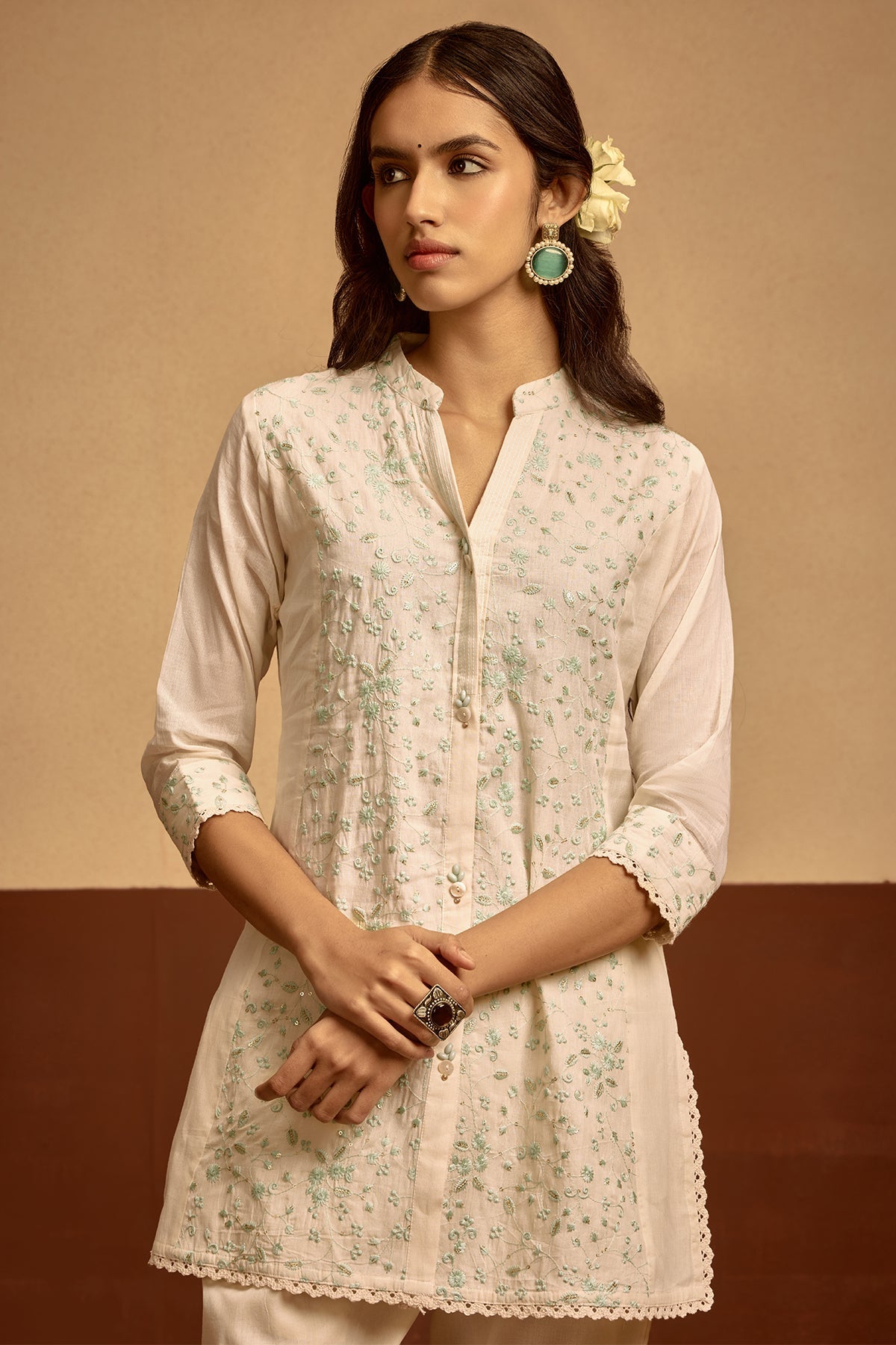 Cream Embroidered Co-ord Set