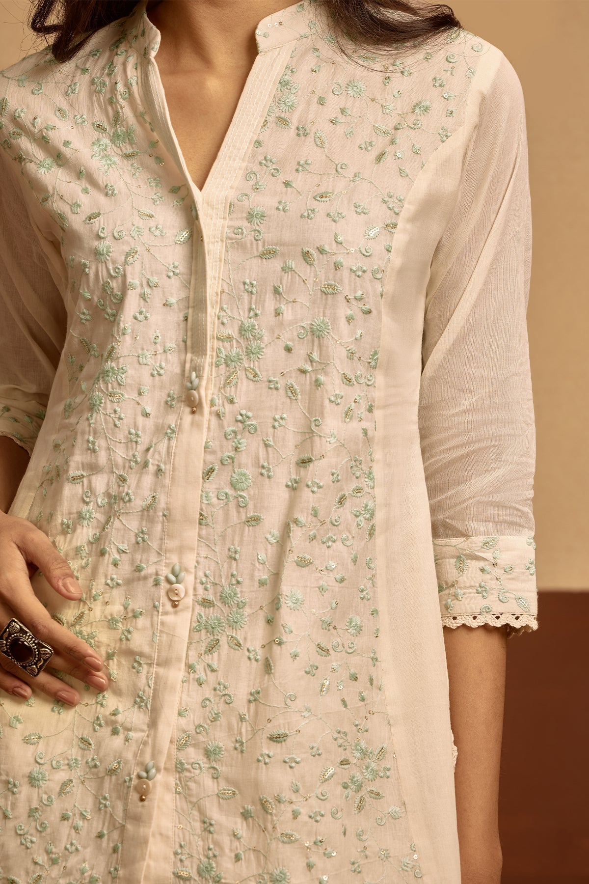 Cream Embroidered Co-ord Set