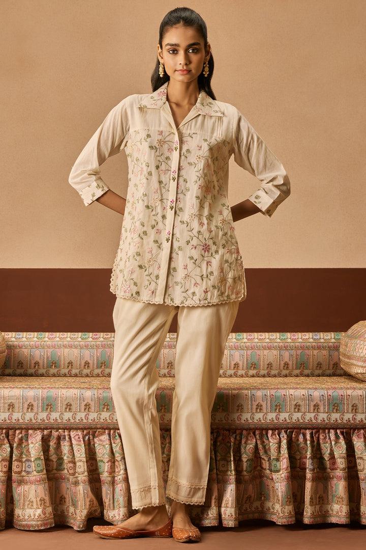 Cream Embroidered Co-Ord Set