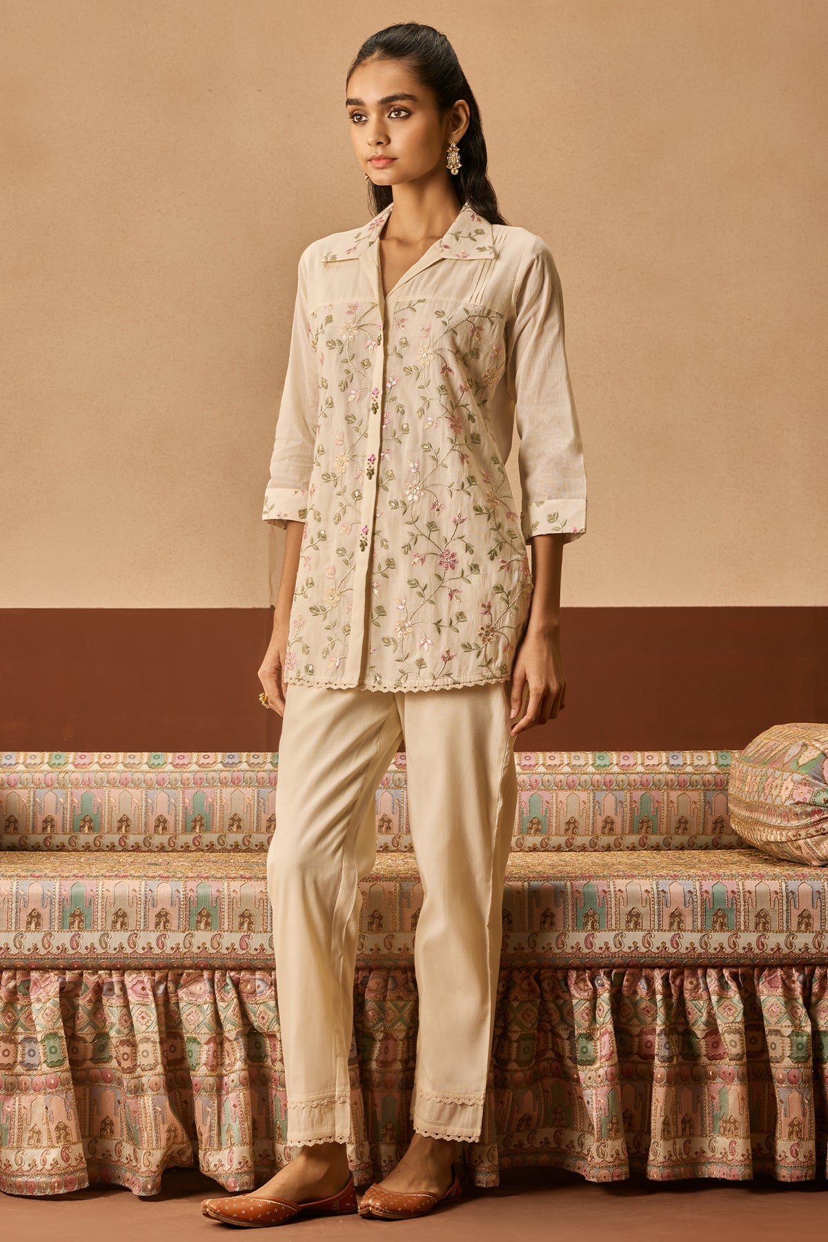 Cream Embroidered Co-Ord Set