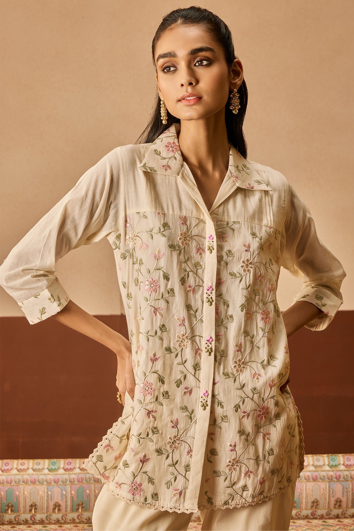 Cream Embroidered Co-Ord Set