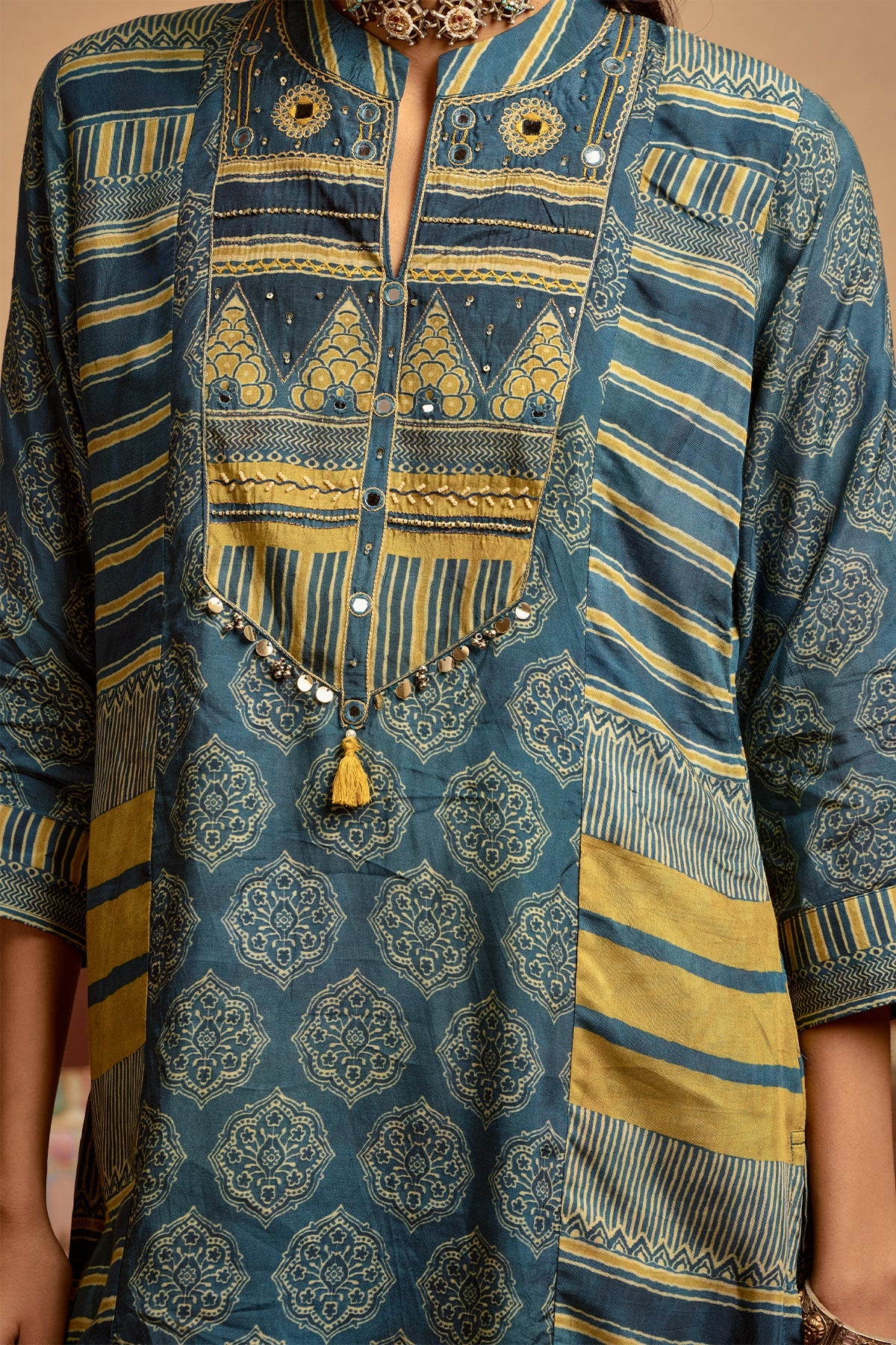 Blue Printed Kurta 3 Pcs Set