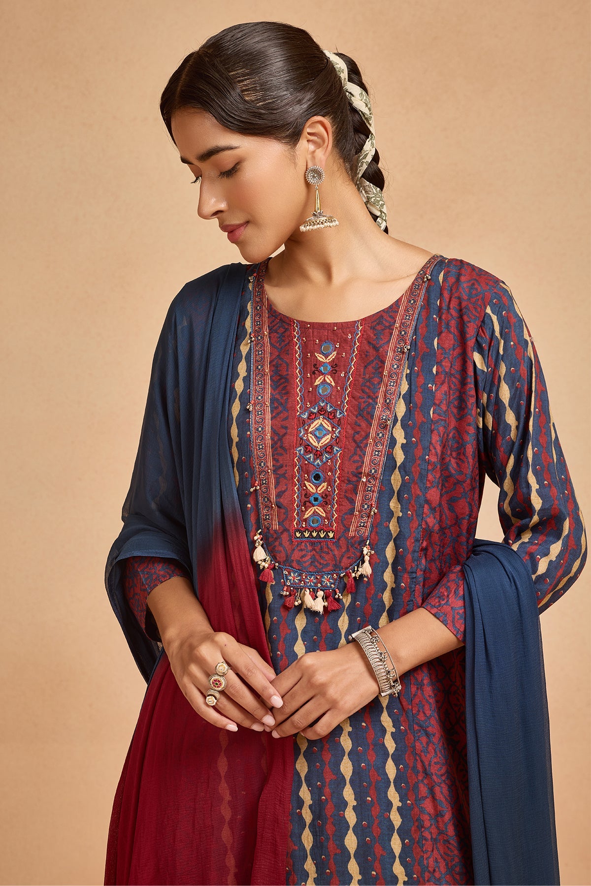 Blue Printed Kurta 3 Pcs Set