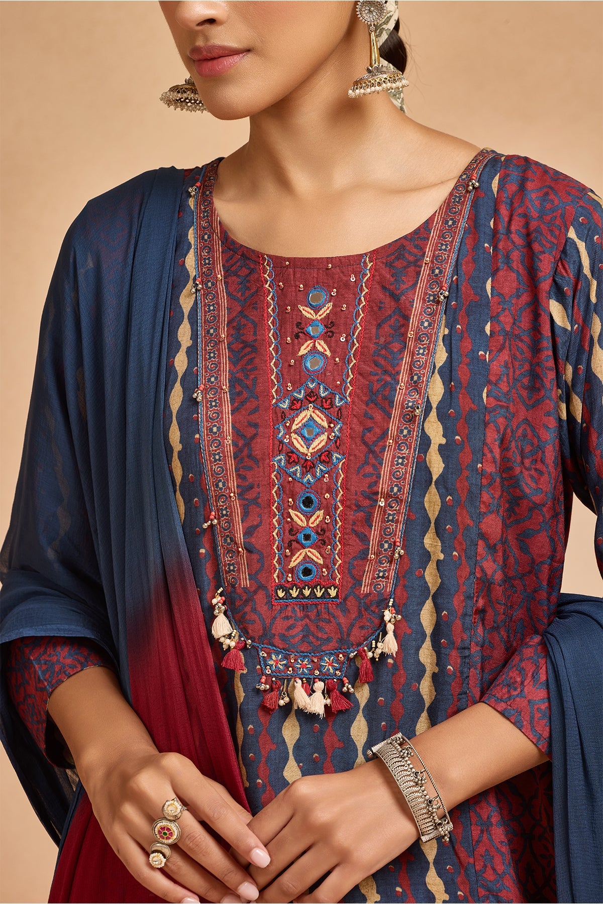 Blue Printed Kurta 3 Pcs Set