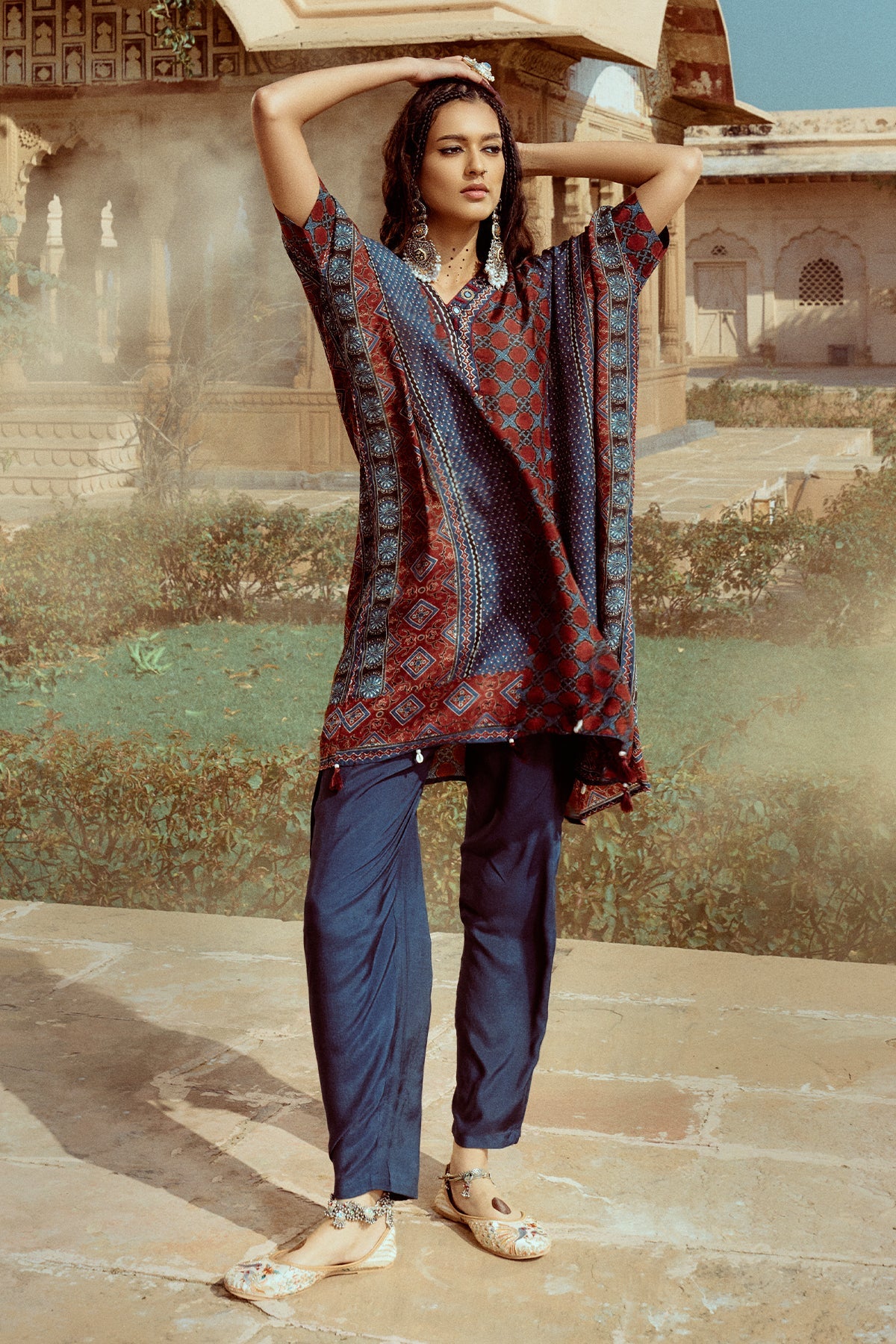 Blue printed Kaftan 3 Pcs Set