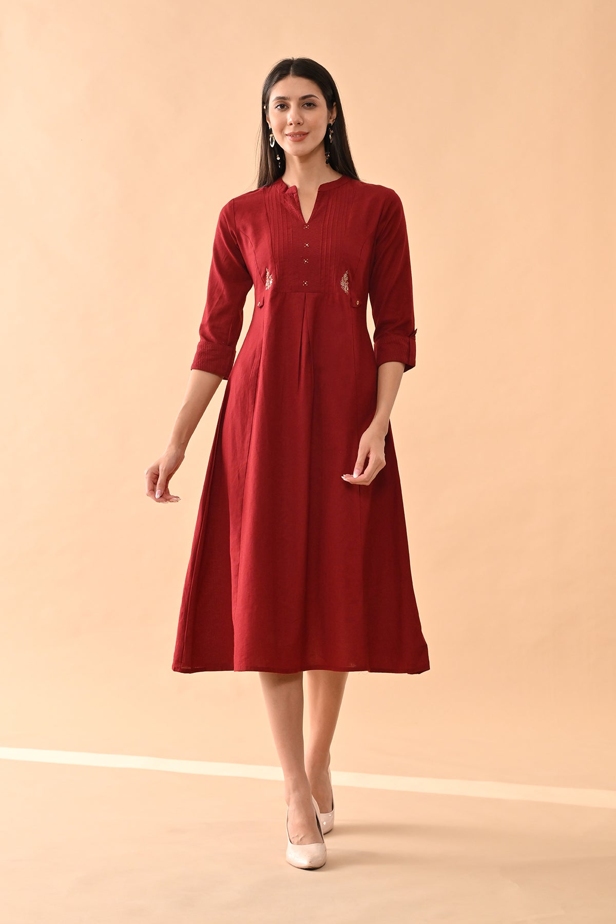 Maroon Solid Dress
