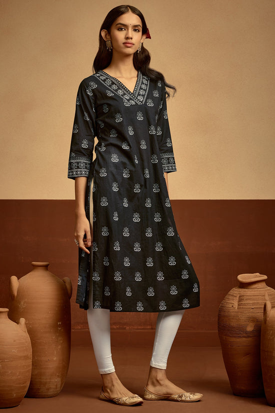 Black Printed Straight Kurta