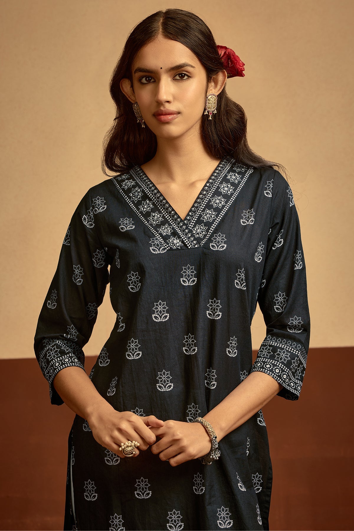 Black Printed Straight Kurta