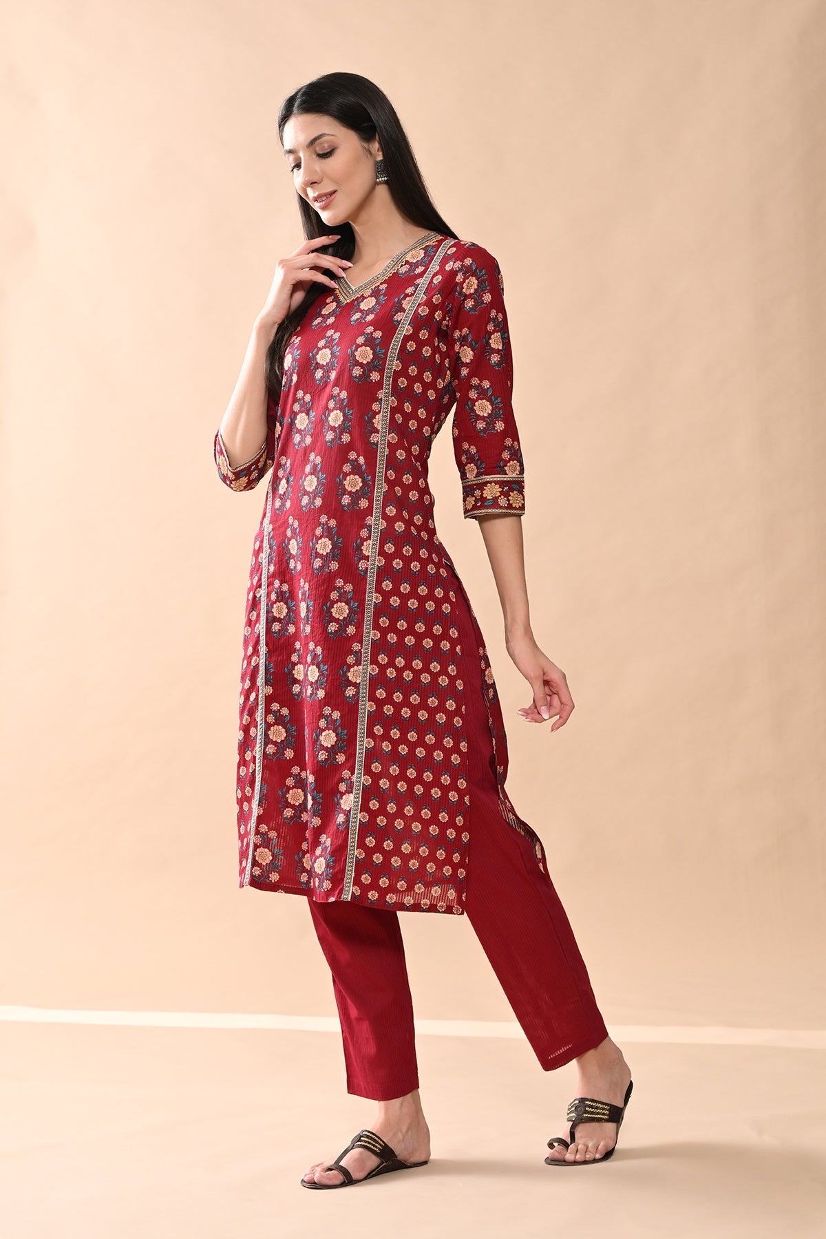 Maroon Printed Kurta 2 Pcs Set