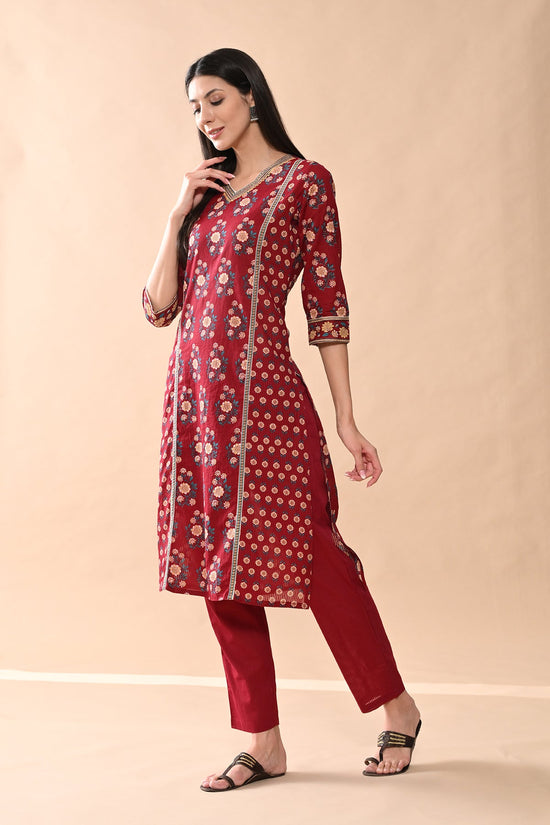 Maroon Printed Kurta Set