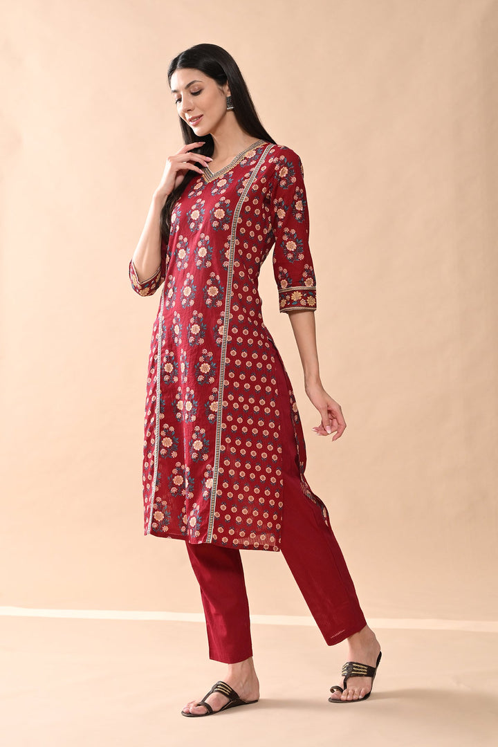 Maroon Printed Kurta Set