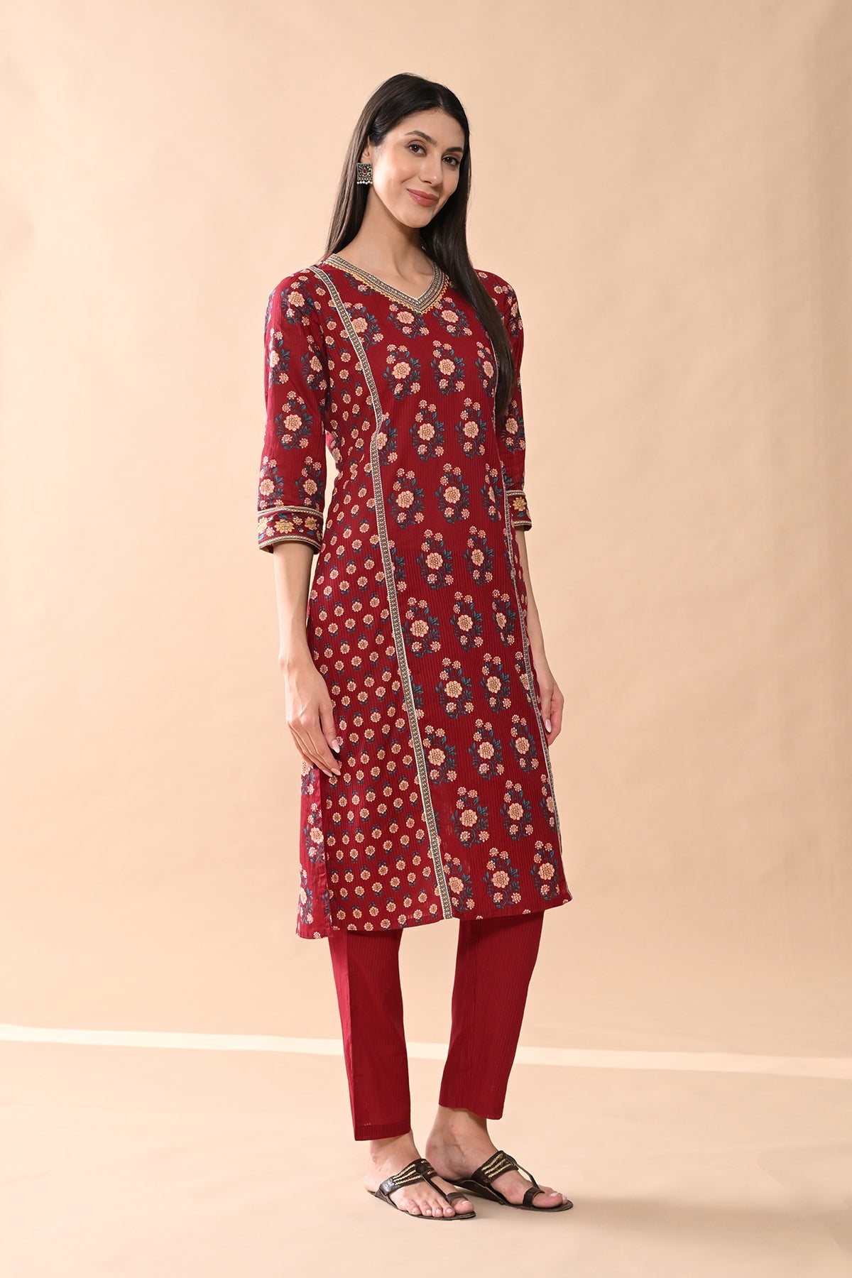Maroon Printed Kurta 2 Pcs Set