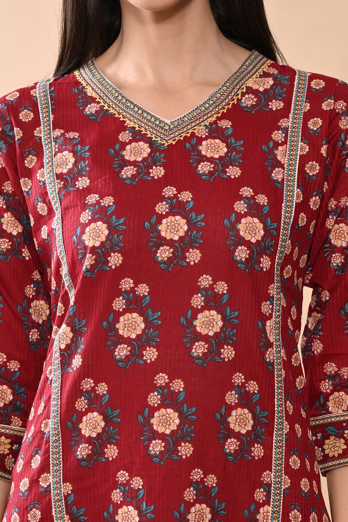Maroon Printed Kurta 2 Pcs Set