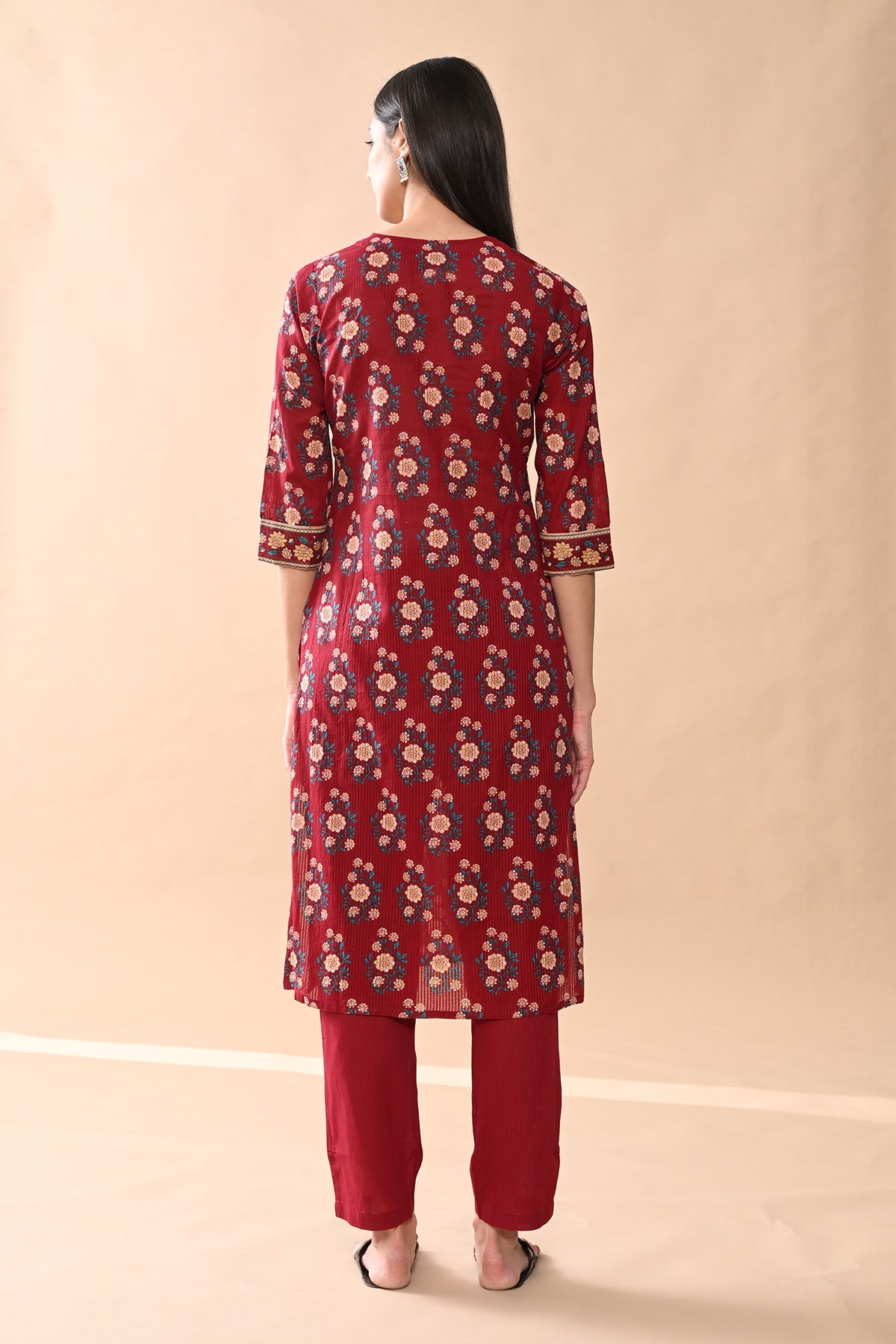 Maroon Printed Kurta 2 Pcs Set